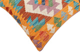 handmade Traditional Pillow Blue Orange Hand-Woven SQUARE 100% WOOL Hand woven turkish pillow2' x 2'