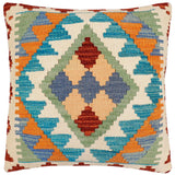 handmade Traditional Pillow Blue Rust Hand-Woven SQUARE 100% WOOL Hand woven turkish pillow2' x 2'