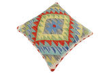 handmade Traditional Pillow Rust Blue Hand-Woven SQUARE 100% WOOL Hand woven turkish pillow2' x 2'