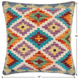 handmade Traditional Pillow Rust Blue Hand-Woven SQUARE 100% WOOL Hand woven turkish pillow2' x 2'