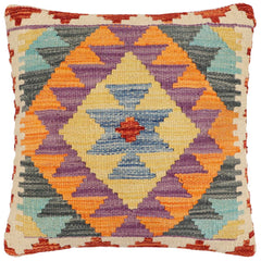 handmade Traditional Pillow Blue Rust Hand-Woven SQUARE 100% WOOL Hand woven turkish pillow2' x 2'