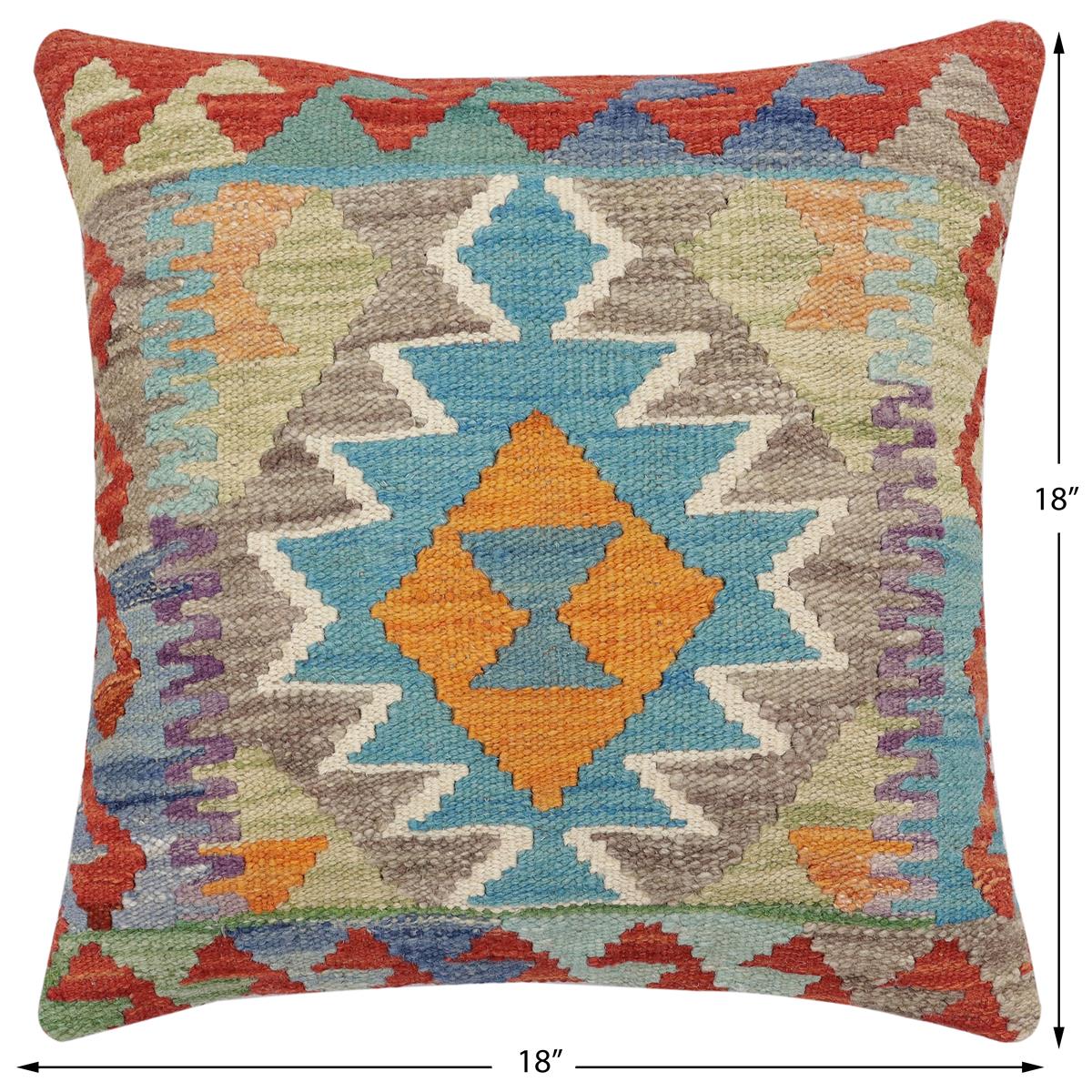 handmade Traditional Pillow Rust Blue Hand-Woven SQUARE 100% WOOL Hand woven turkish pillow2' x 2'