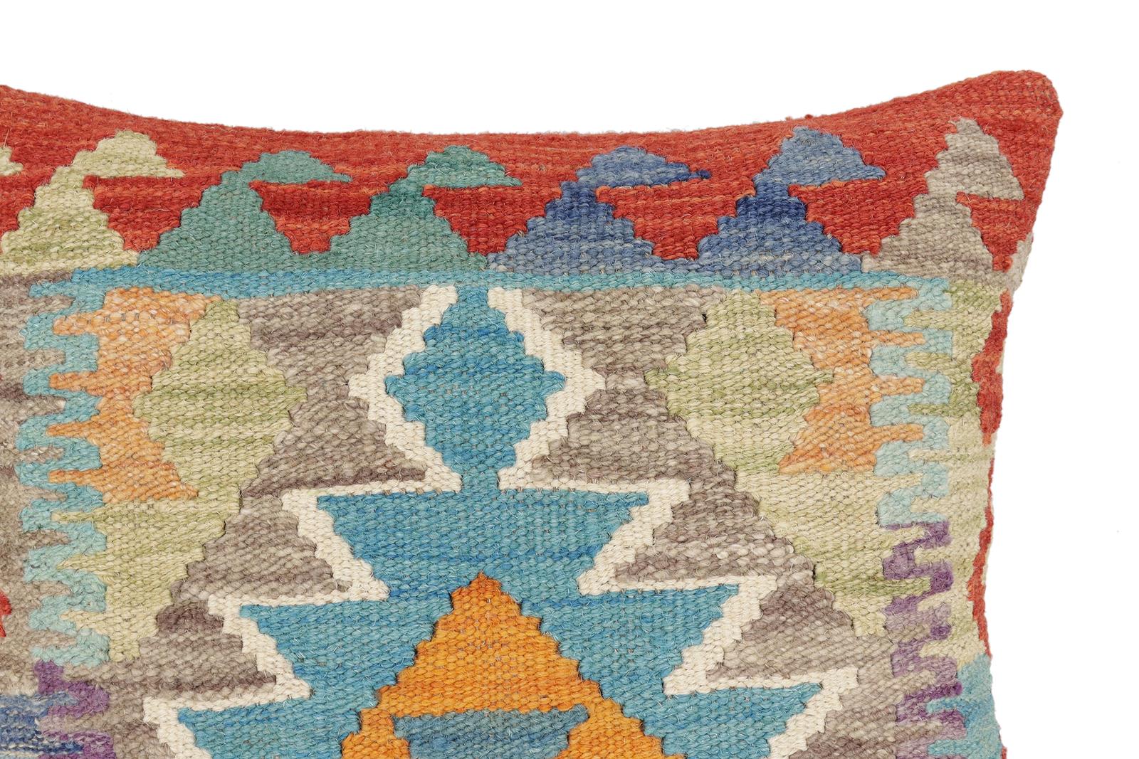 handmade Traditional Pillow Rust Blue Hand-Woven SQUARE 100% WOOL Hand woven turkish pillow2' x 2'