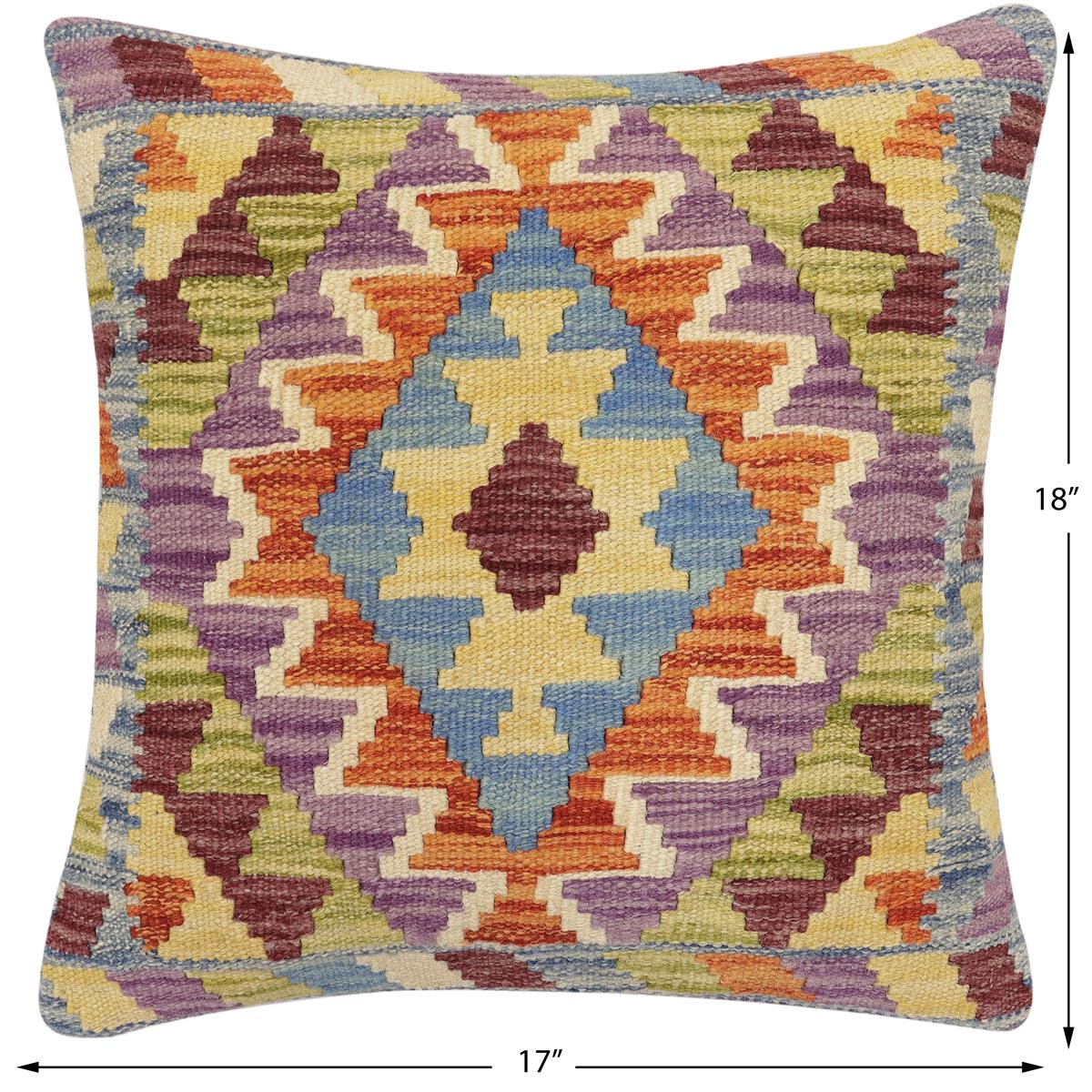 handmade Traditional Pillow Blue Rust Hand-Woven SQUARE 100% WOOL  Hand woven turkish pillow  2 x 2