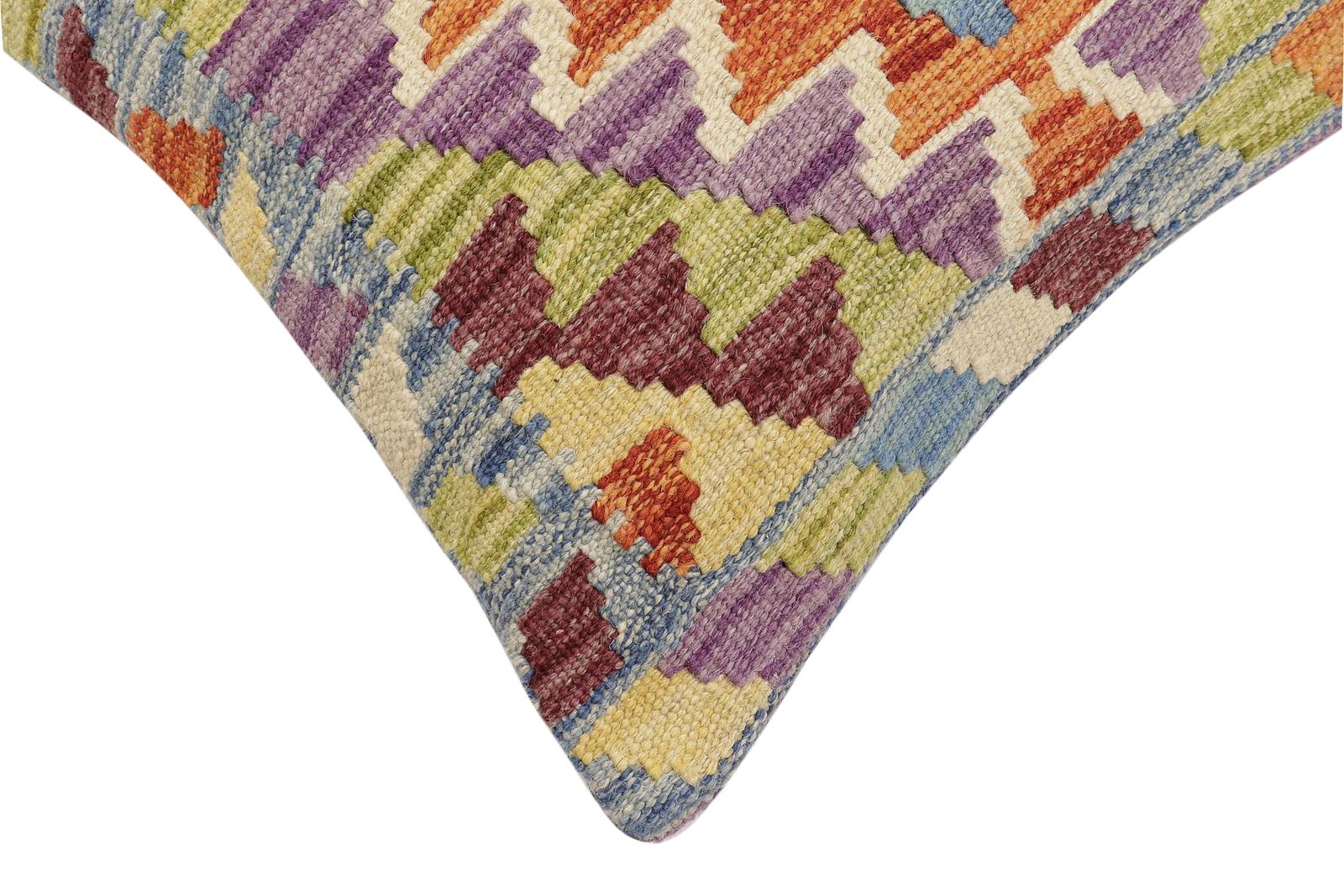 handmade Traditional Pillow Blue Rust Hand-Woven SQUARE 100% WOOL  Hand woven turkish pillow  2 x 2