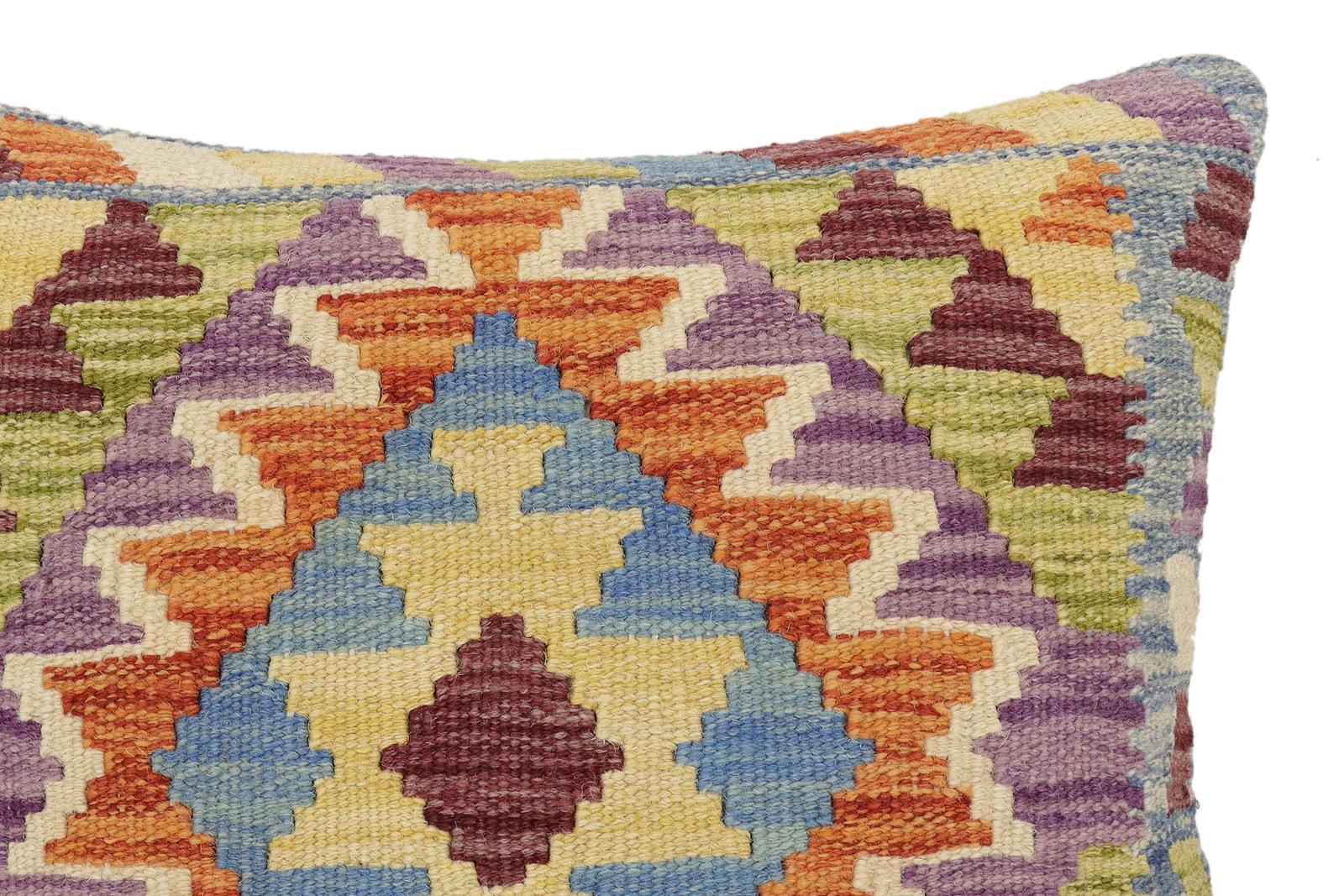 handmade Traditional Pillow Blue Rust Hand-Woven SQUARE 100% WOOL  Hand woven turkish pillow  2 x 2