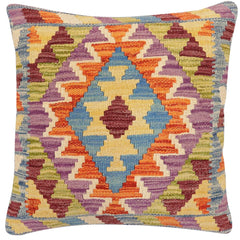 handmade Traditional Pillow Blue Rust Hand-Woven SQUARE 100% WOOL  Hand woven turkish pillow  2 x 2
