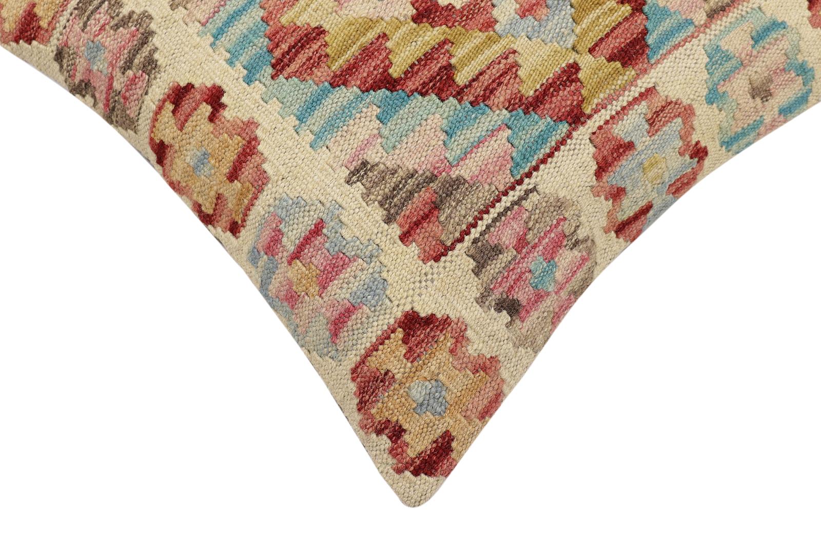 handmade Traditional Pillow Red Blue Hand-Woven SQUARE 100% WOOL  Hand woven turkish pillow  2 x 2