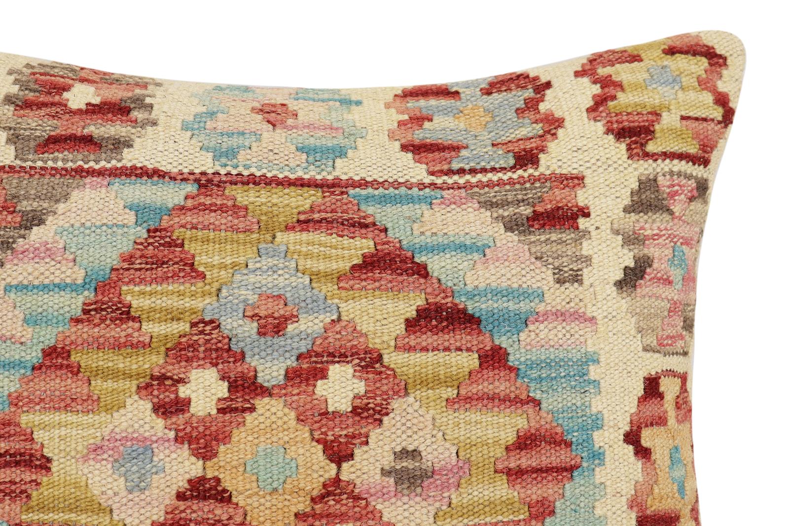 handmade Traditional Pillow Red Blue Hand-Woven SQUARE 100% WOOL  Hand woven turkish pillow  2 x 2