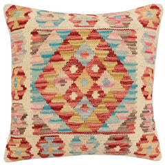 handmade Traditional Pillow Red Blue Hand-Woven SQUARE 100% WOOL  Hand woven turkish pillow  2 x 2