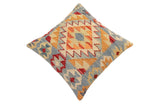 handmade Traditional Pillow Blue Red Hand-Woven SQUARE 100% WOOL Hand woven turkish pillow2' x 2'