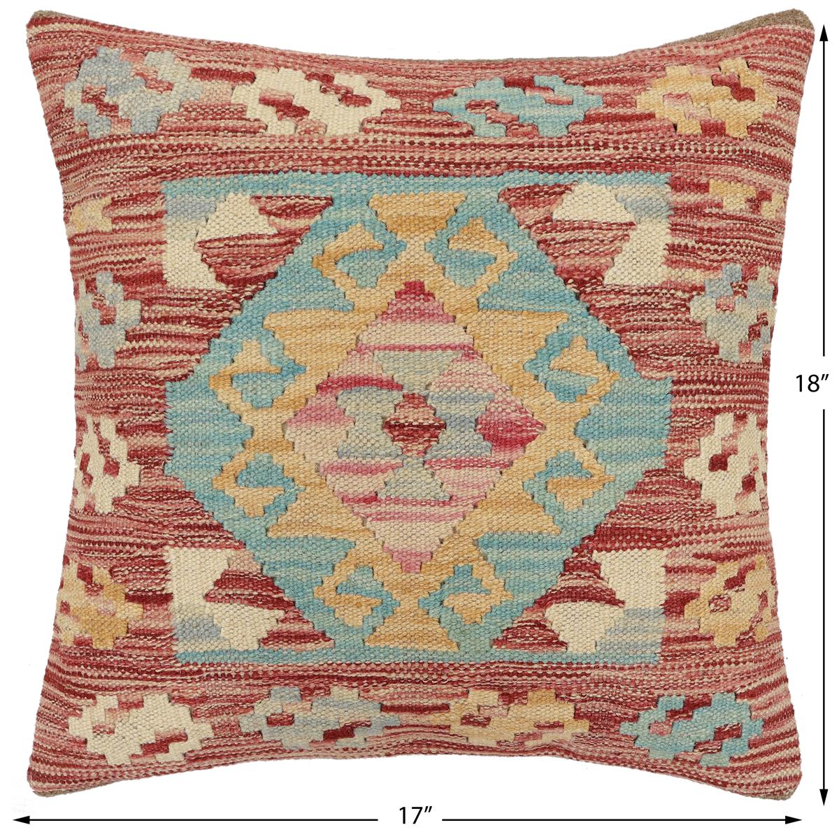 handmade Traditional Pillow Red Blue Hand-Woven SQUARE 100% WOOL  Hand woven turkish pillow  2 x 2