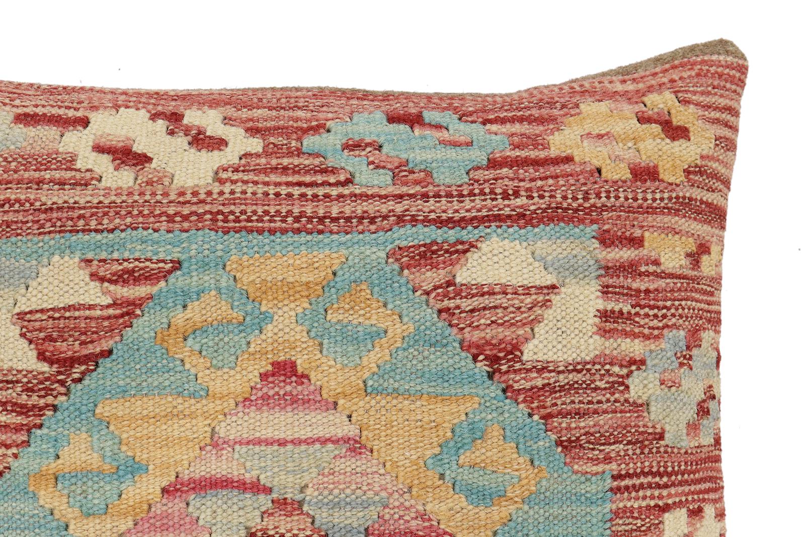 handmade Traditional Pillow Red Blue Hand-Woven SQUARE 100% WOOL  Hand woven turkish pillow  2 x 2