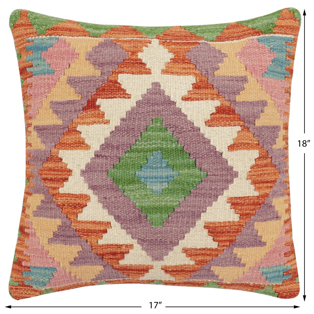 handmade Traditional Pillow Rust Blue Hand-Woven SQUARE 100% WOOL  Hand woven turkish pillow  2 x 2