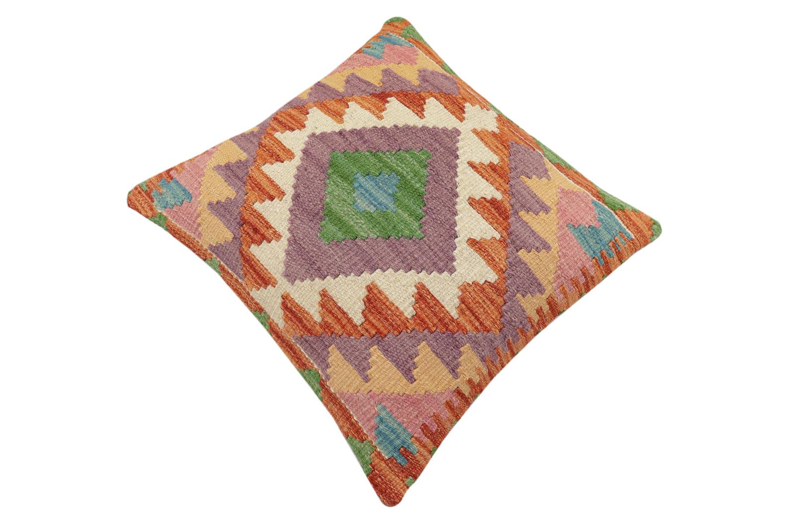 handmade Traditional Pillow Rust Blue Hand-Woven SQUARE 100% WOOL  Hand woven turkish pillow  2 x 2