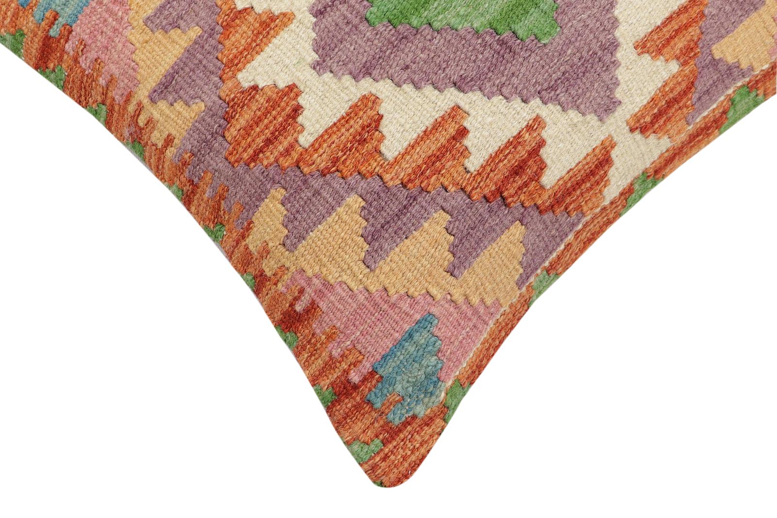 handmade Traditional Pillow Rust Blue Hand-Woven SQUARE 100% WOOL  Hand woven turkish pillow  2 x 2