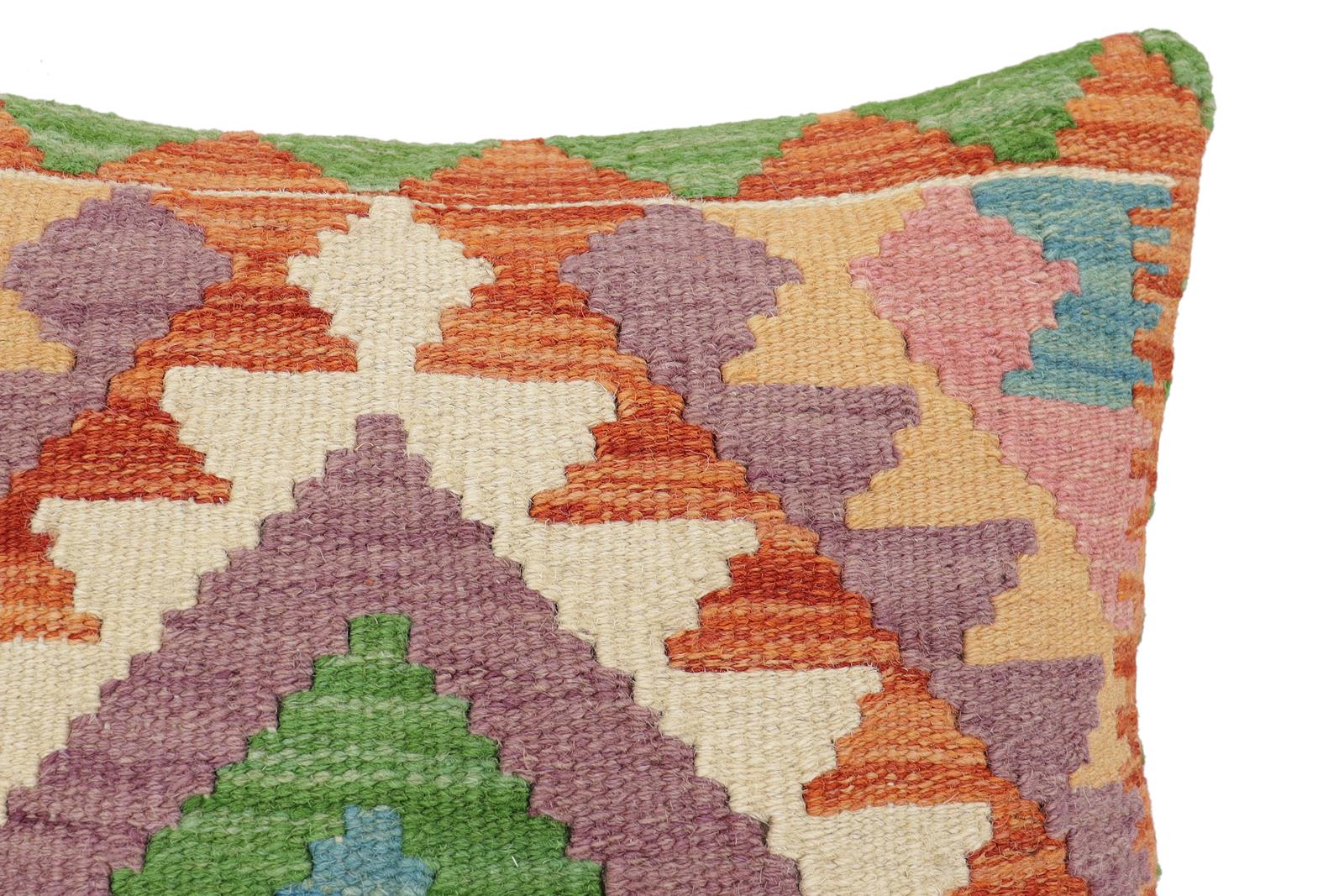 handmade Traditional Pillow Rust Blue Hand-Woven SQUARE 100% WOOL  Hand woven turkish pillow  2 x 2