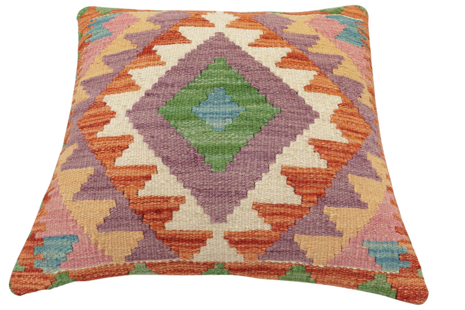 handmade Traditional Pillow Rust Blue Hand-Woven SQUARE 100% WOOL  Hand woven turkish pillow  2 x 2