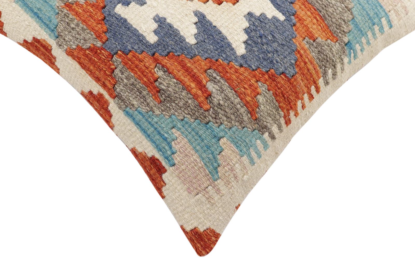 handmade Traditional Pillow Rust Blue Hand-Woven SQUARE 100% WOOL Hand woven turkish pillow2' x 2'