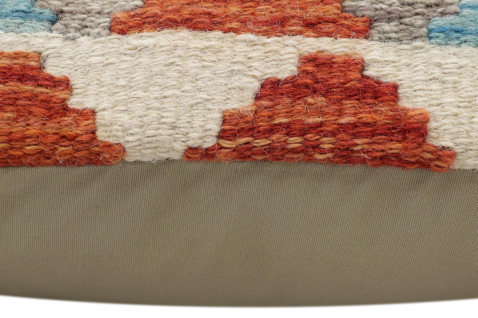 handmade Traditional Pillow Rust Blue Hand-Woven SQUARE 100% WOOL Hand woven turkish pillow2' x 2'