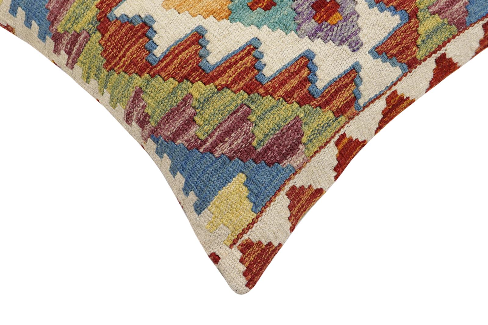 handmade Traditional Pillow Rust Blue Hand-Woven SQUARE 100% WOOL Hand woven turkish pillow2' x 2'