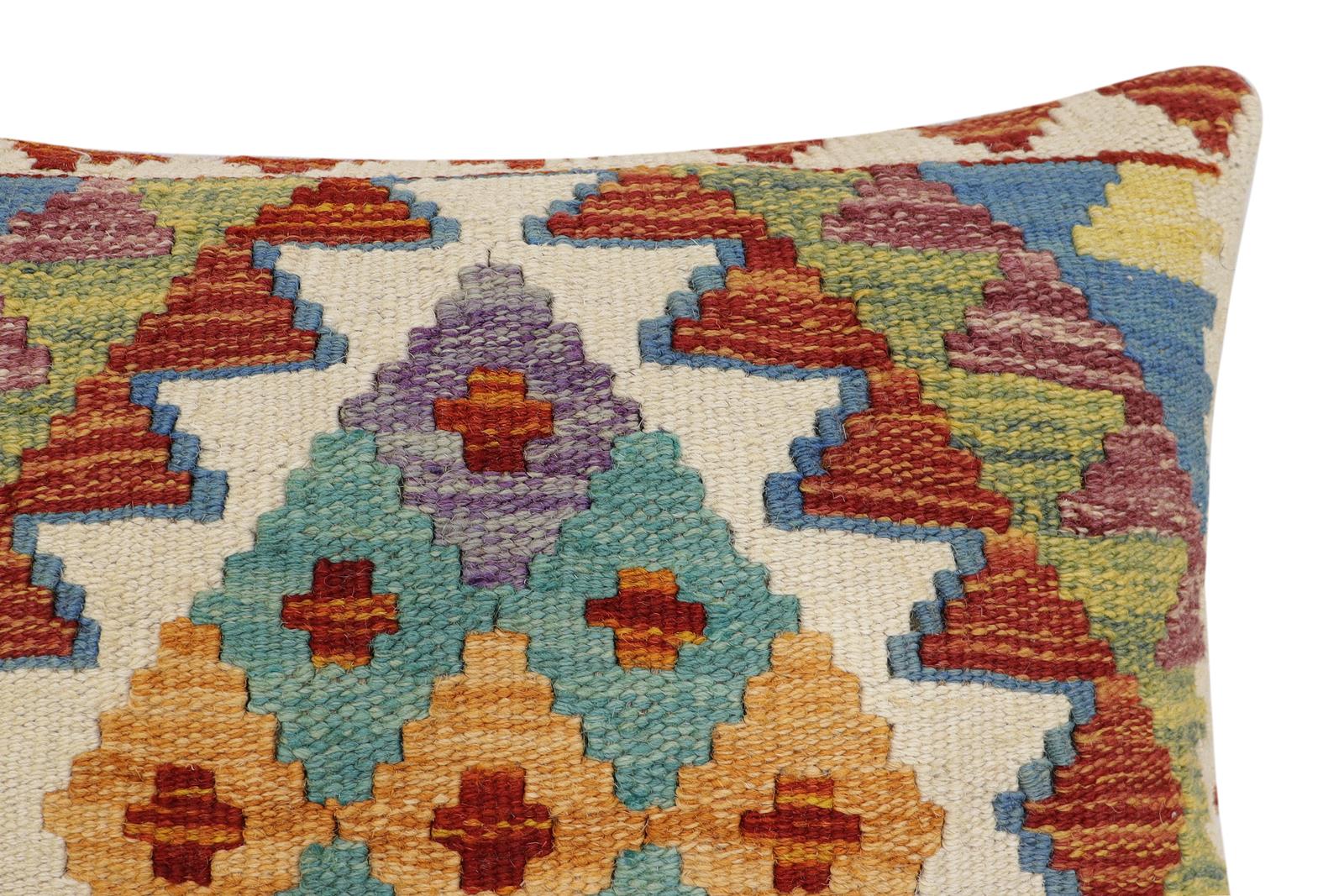 handmade Traditional Pillow Rust Blue Hand-Woven SQUARE 100% WOOL Hand woven turkish pillow2' x 2'