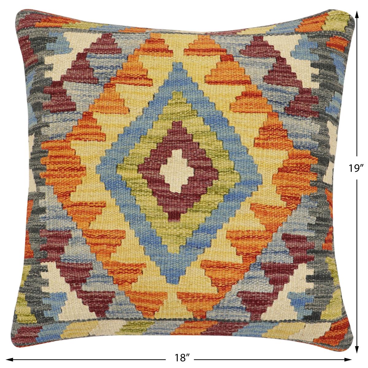 handmade Traditional Pillow Rust Blue Hand-Woven SQUARE 100% WOOL  Hand woven turkish pillow  2 x 2