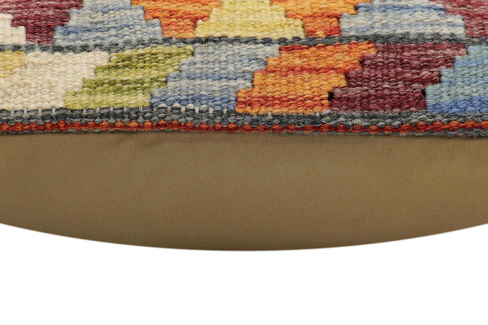 handmade Traditional Pillow Rust Blue Hand-Woven SQUARE 100% WOOL  Hand woven turkish pillow  2 x 2