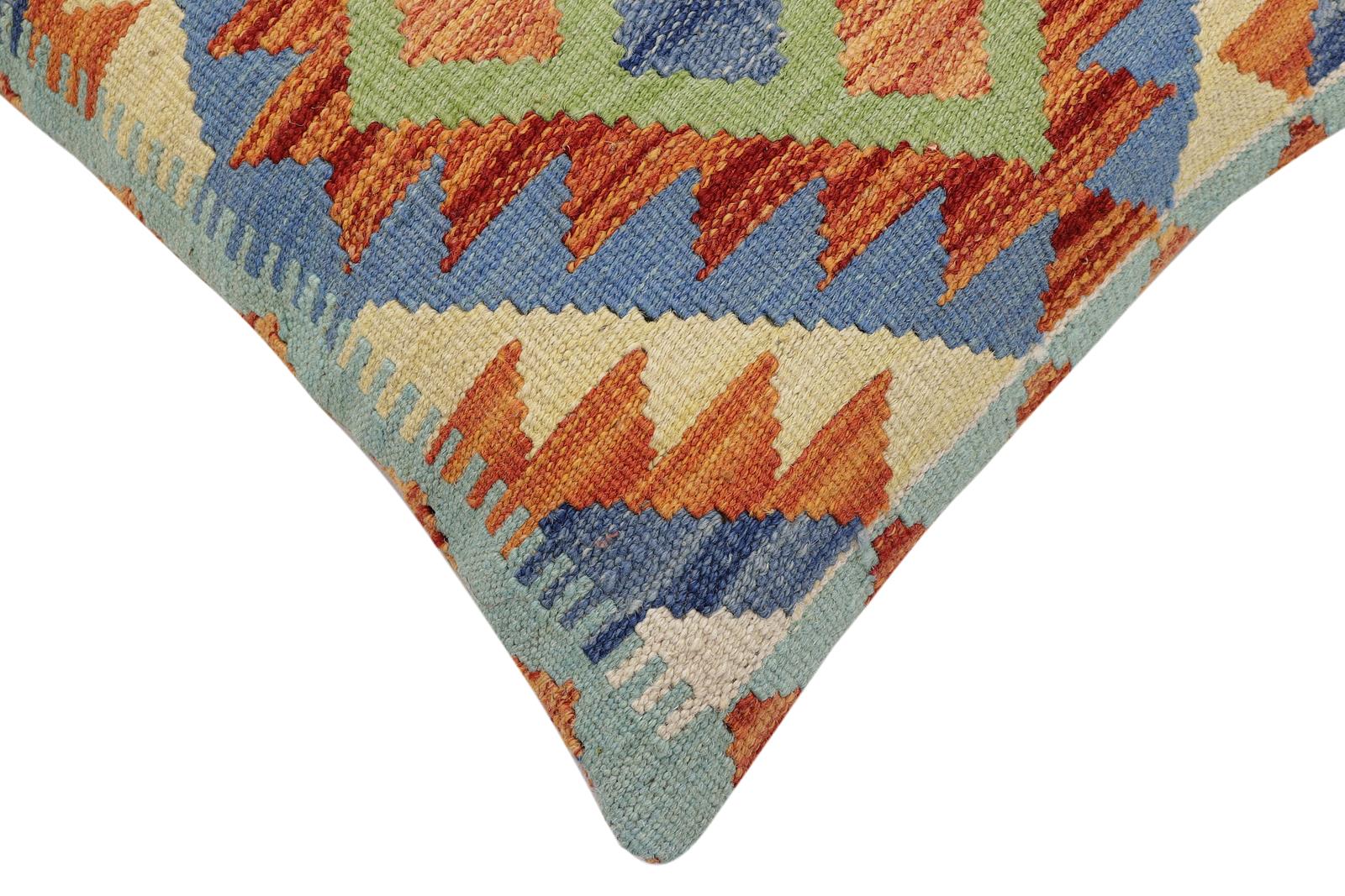 handmade Traditional Pillow Rust Blue Hand-Woven SQUARE 100% WOOL  Hand woven turkish pillow  2 x 2