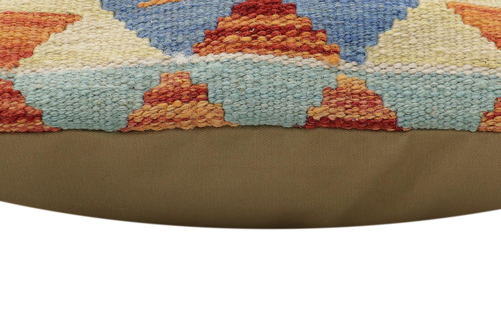 handmade Traditional Pillow Rust Blue Hand-Woven SQUARE 100% WOOL  Hand woven turkish pillow  2 x 2