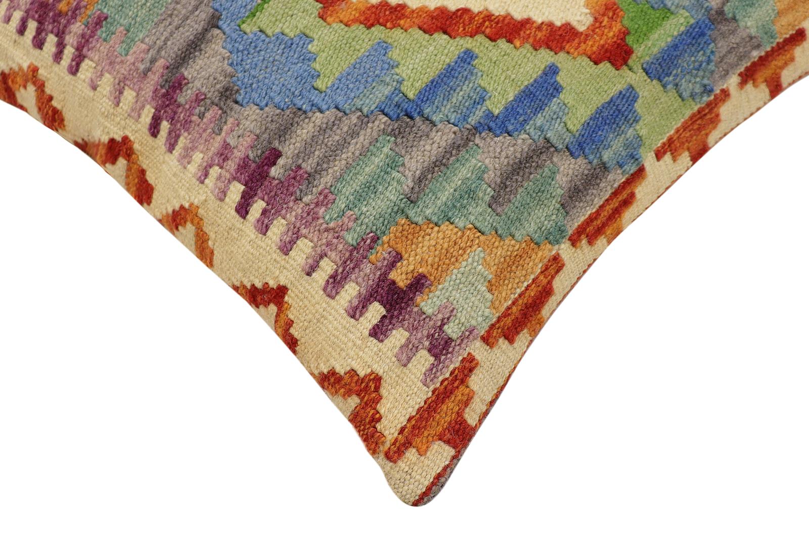 handmade Traditional Pillow Rust Blue Hand-Woven SQUARE 100% WOOL  Hand woven turkish pillow  2 x 2