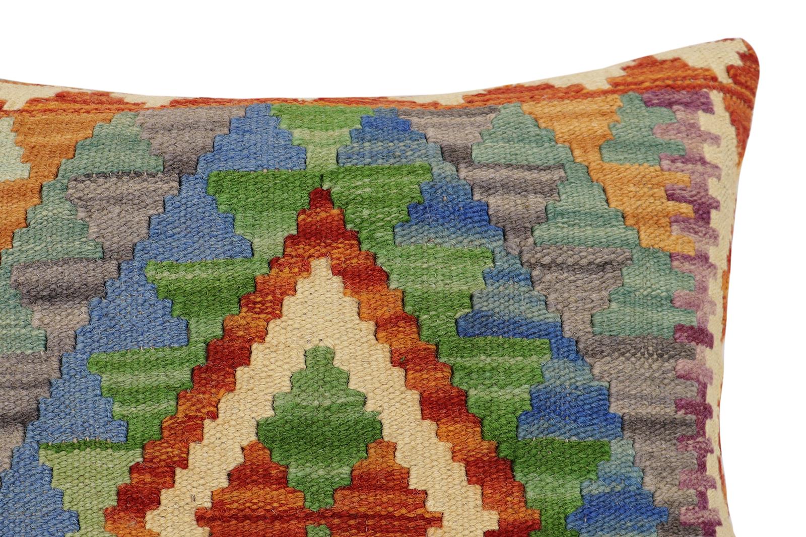 handmade Traditional Pillow Rust Blue Hand-Woven SQUARE 100% WOOL  Hand woven turkish pillow  2 x 2