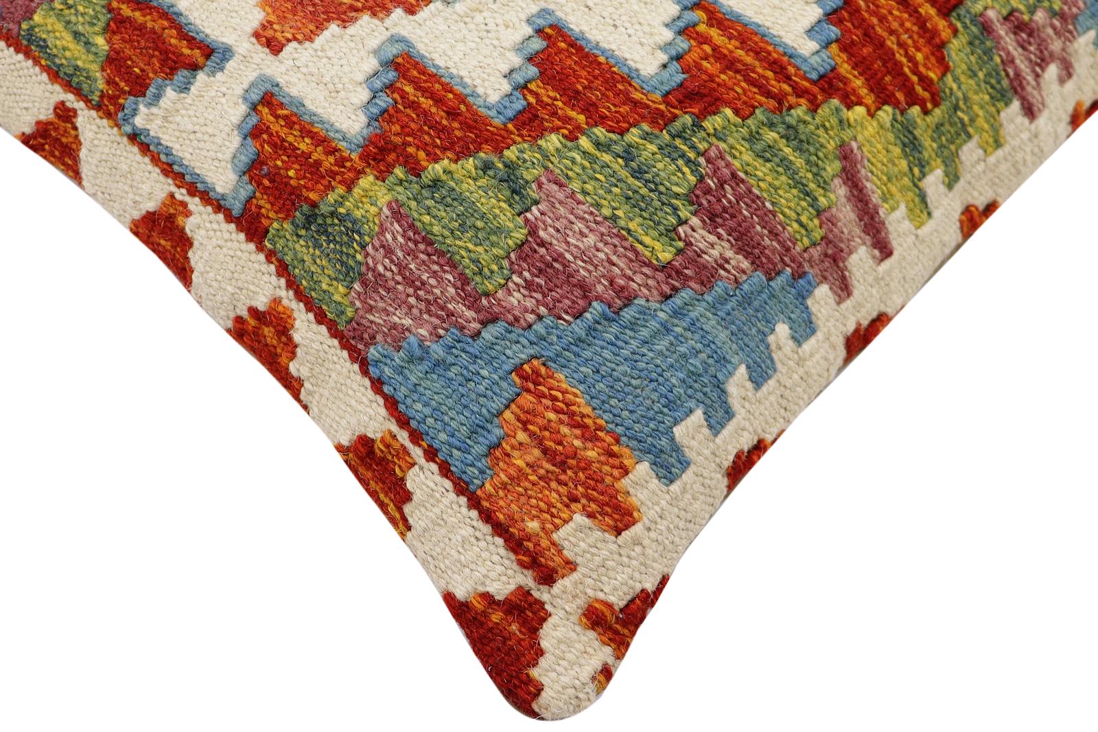 handmade Traditional Pillow Rust Blue Hand-Woven SQUARE 100% WOOL  Hand woven turkish pillow  2 x 2