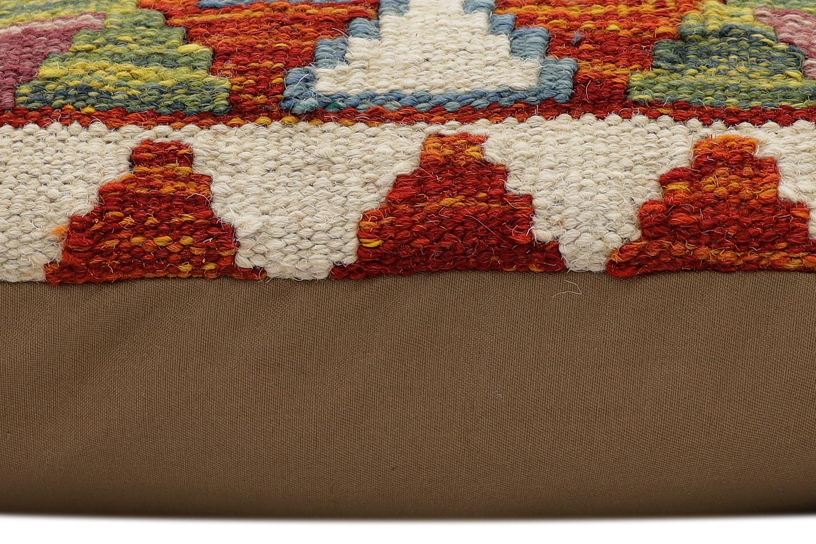 handmade Traditional Pillow Rust Blue Hand-Woven SQUARE 100% WOOL  Hand woven turkish pillow  2 x 2