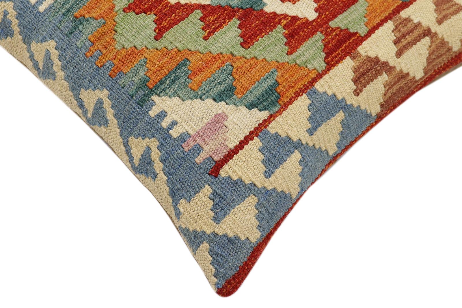 handmade Traditional Pillow Rust Blue Hand-Woven SQUARE 100% WOOL  Hand woven turkish pillow  2 x 2