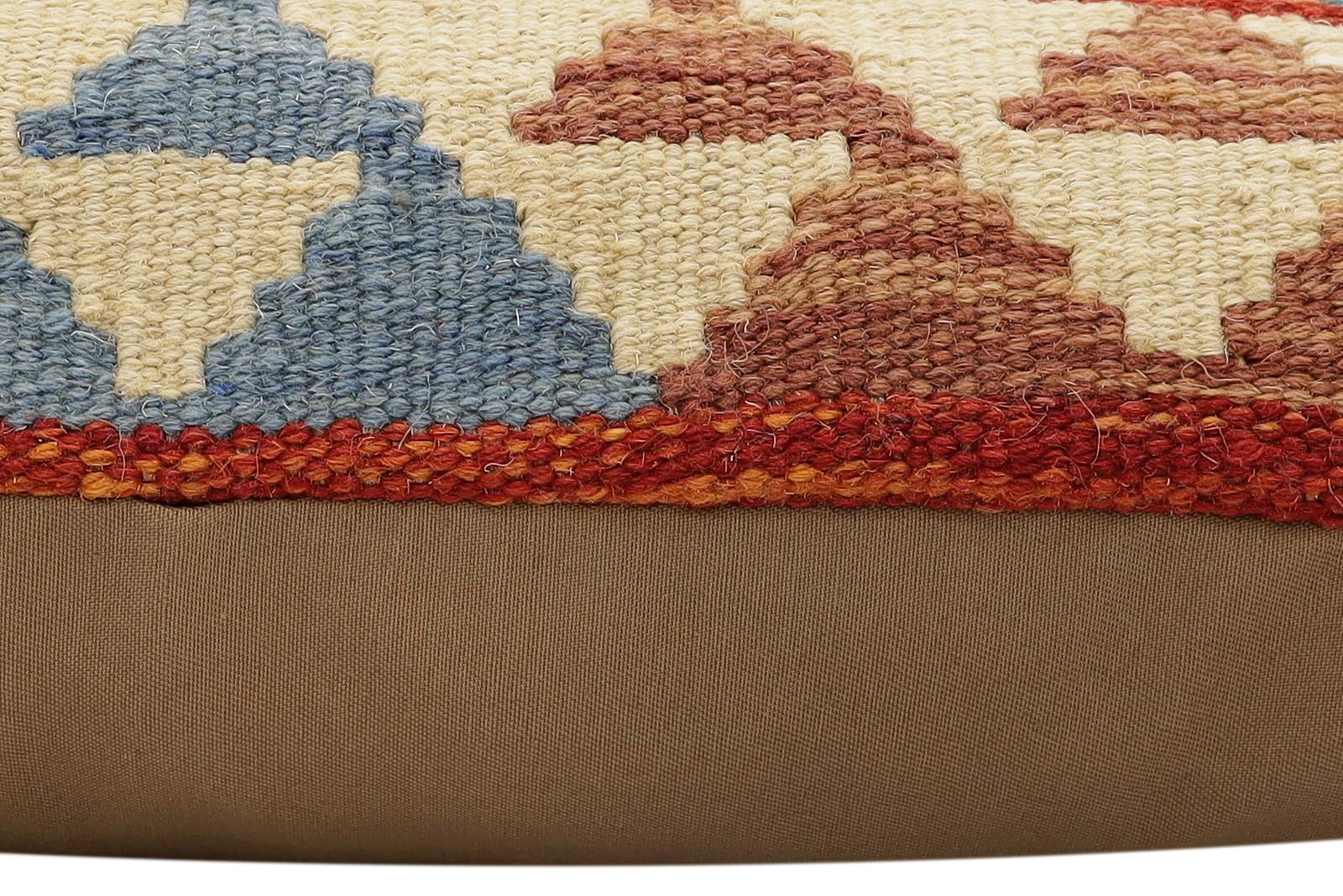 handmade Traditional Pillow Rust Blue Hand-Woven SQUARE 100% WOOL  Hand woven turkish pillow  2 x 2