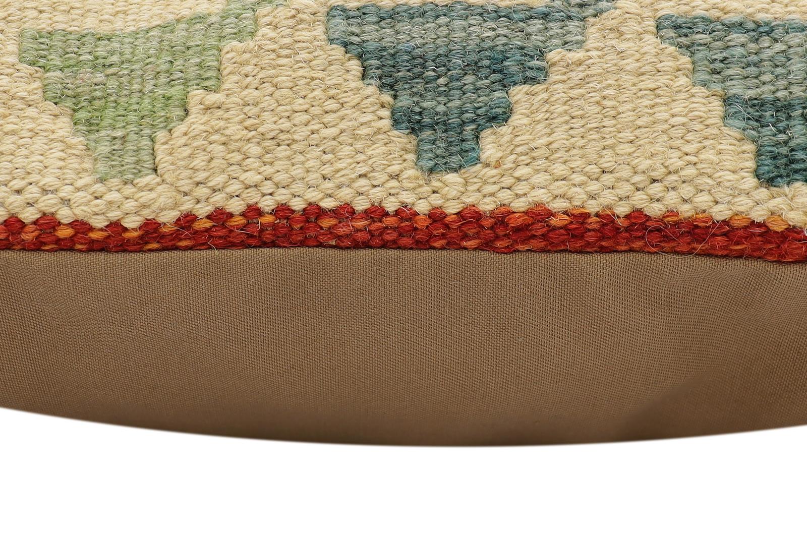 handmade Traditional Pillow Rust Blue Hand-Woven SQUARE 100% WOOL  Hand woven turkish pillow  2 x 2