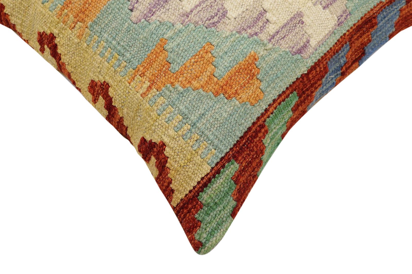 handmade Traditional Pillow Rust Blue Hand-Woven SQUARE 100% WOOL  Hand woven turkish pillow  2 x 2