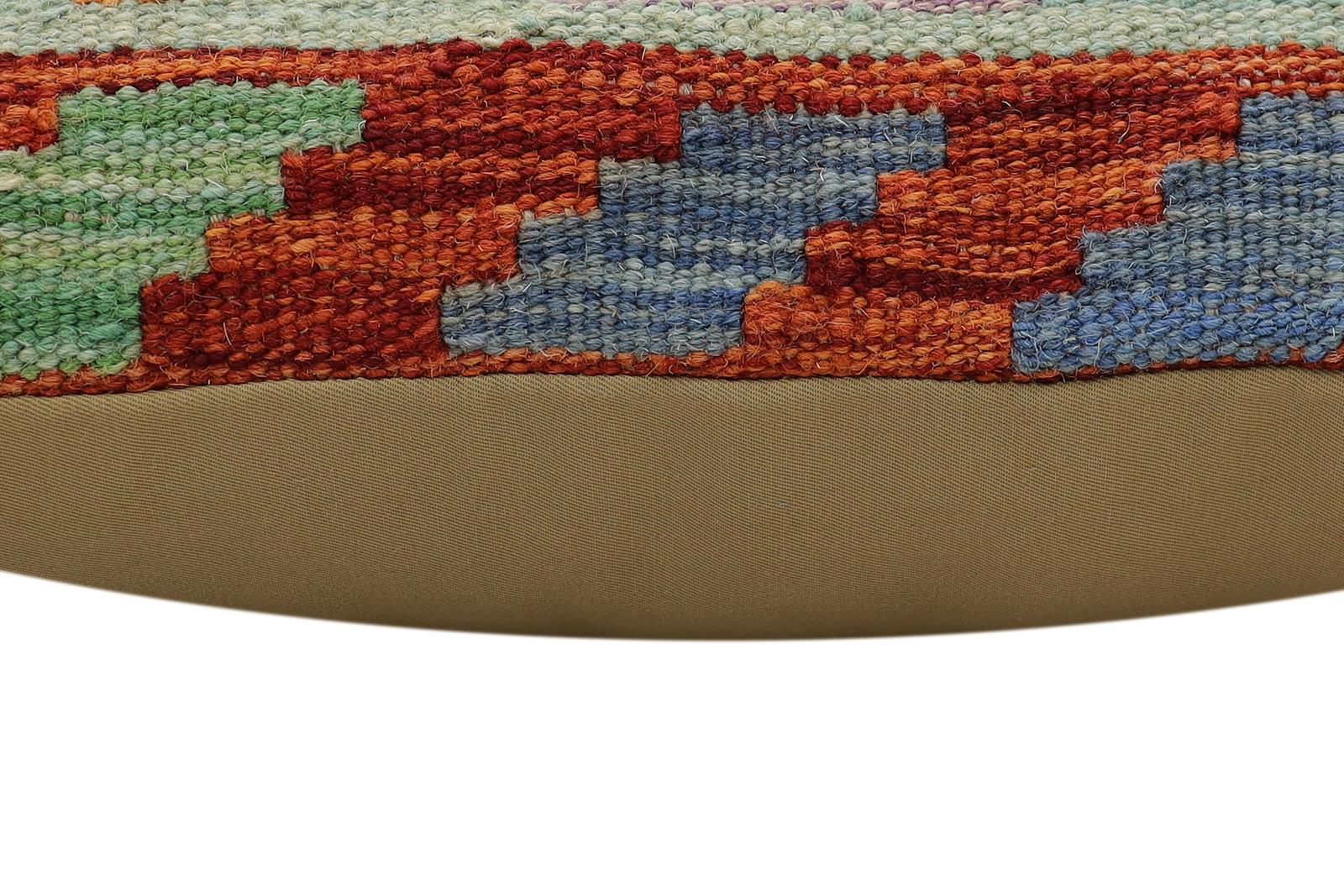 handmade Traditional Pillow Rust Blue Hand-Woven SQUARE 100% WOOL  Hand woven turkish pillow  2 x 2