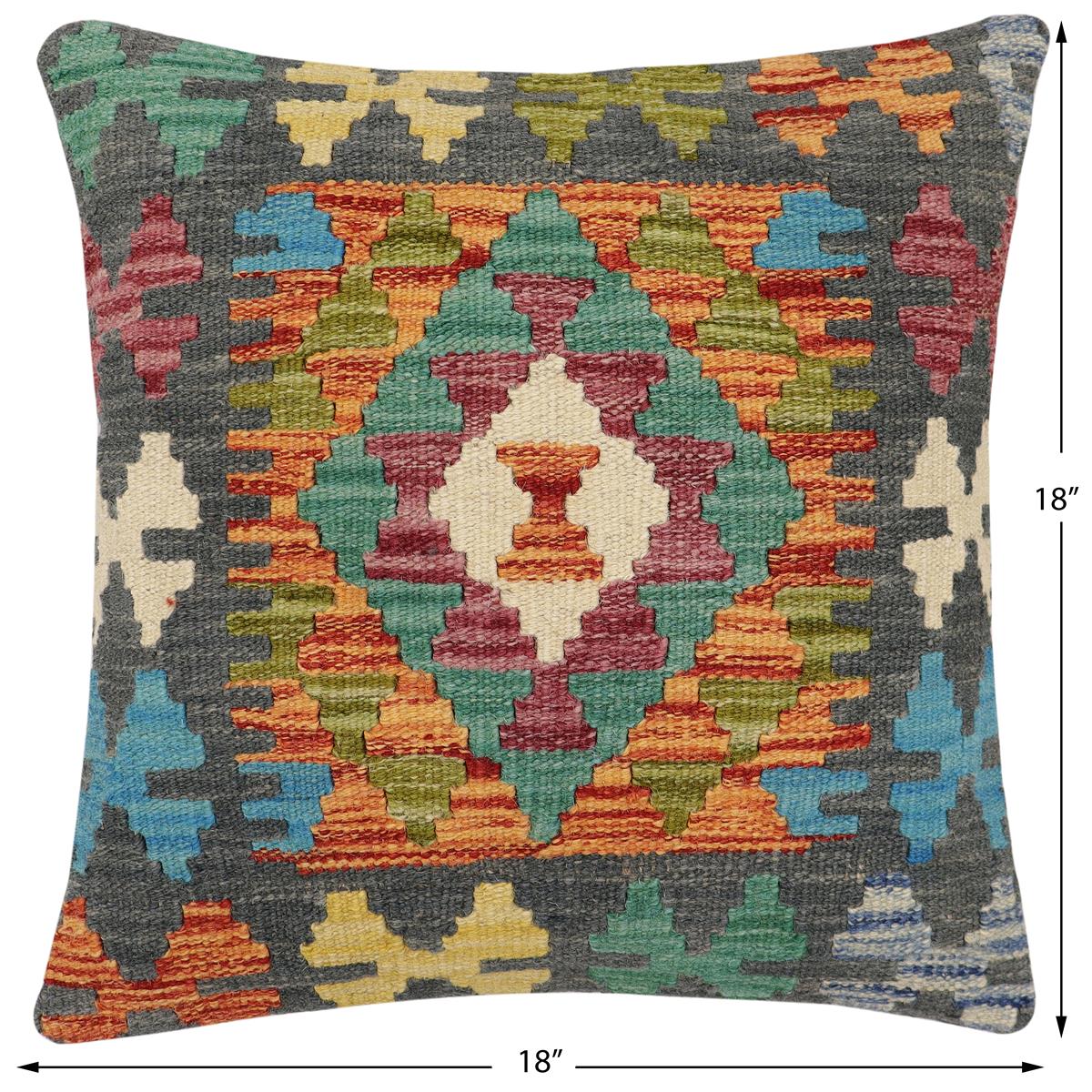 handmade Traditional Pillow Rust Charcoal Hand-Woven SQUARE 100% WOOL Hand woven turkish pillow2' x 2'