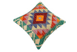 handmade Traditional Pillow Rust Blue Hand-Woven SQUARE 100% WOOL Hand woven turkish pillow2' x 2'
