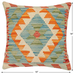 handmade Traditional Pillow Red Blue Hand-Woven SQUARE 100% WOOL Hand woven turkish pillow2' x 2'