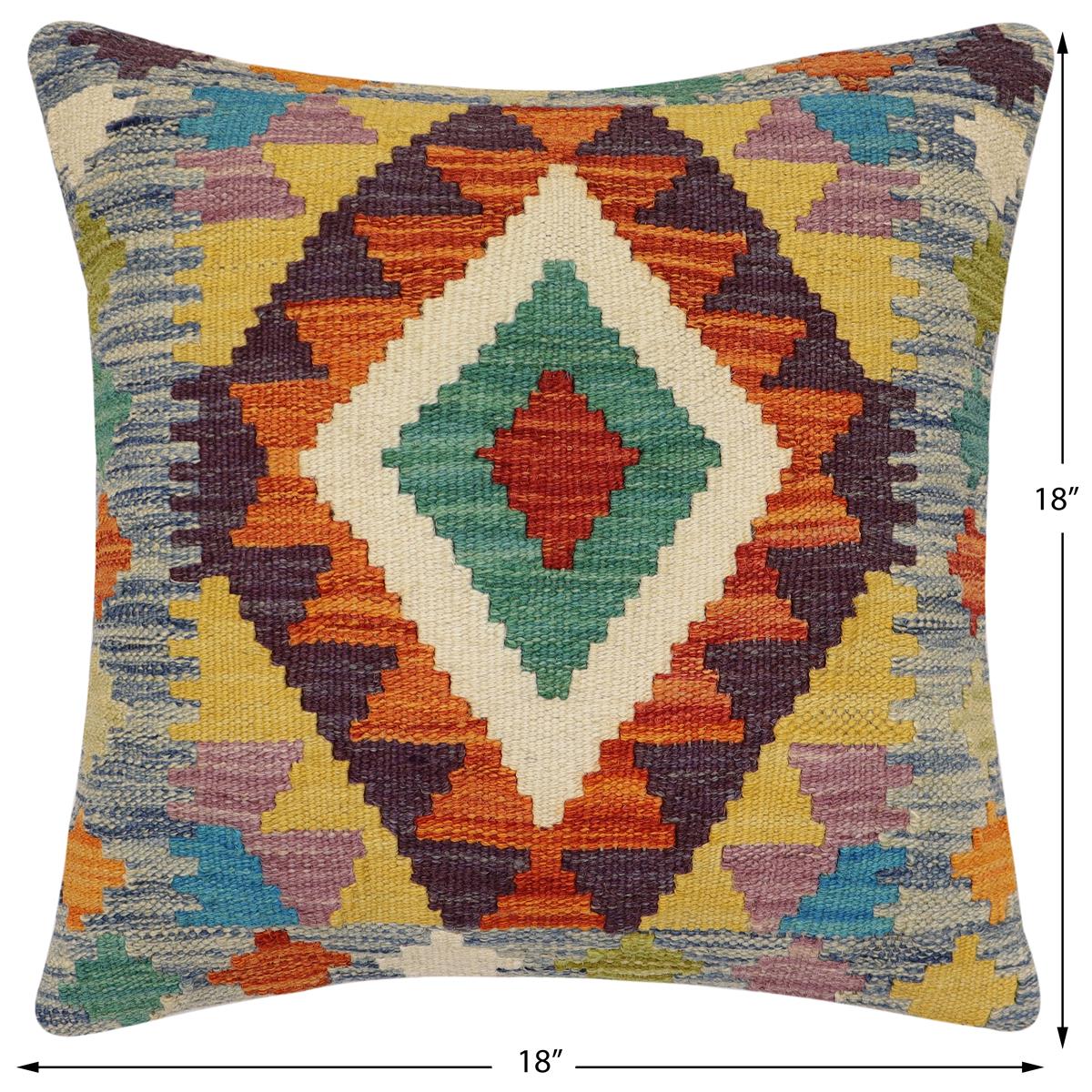 handmade Traditional Pillow Rust Blue Hand-Woven SQUARE 100% WOOL Hand woven turkish pillow2' x 2'