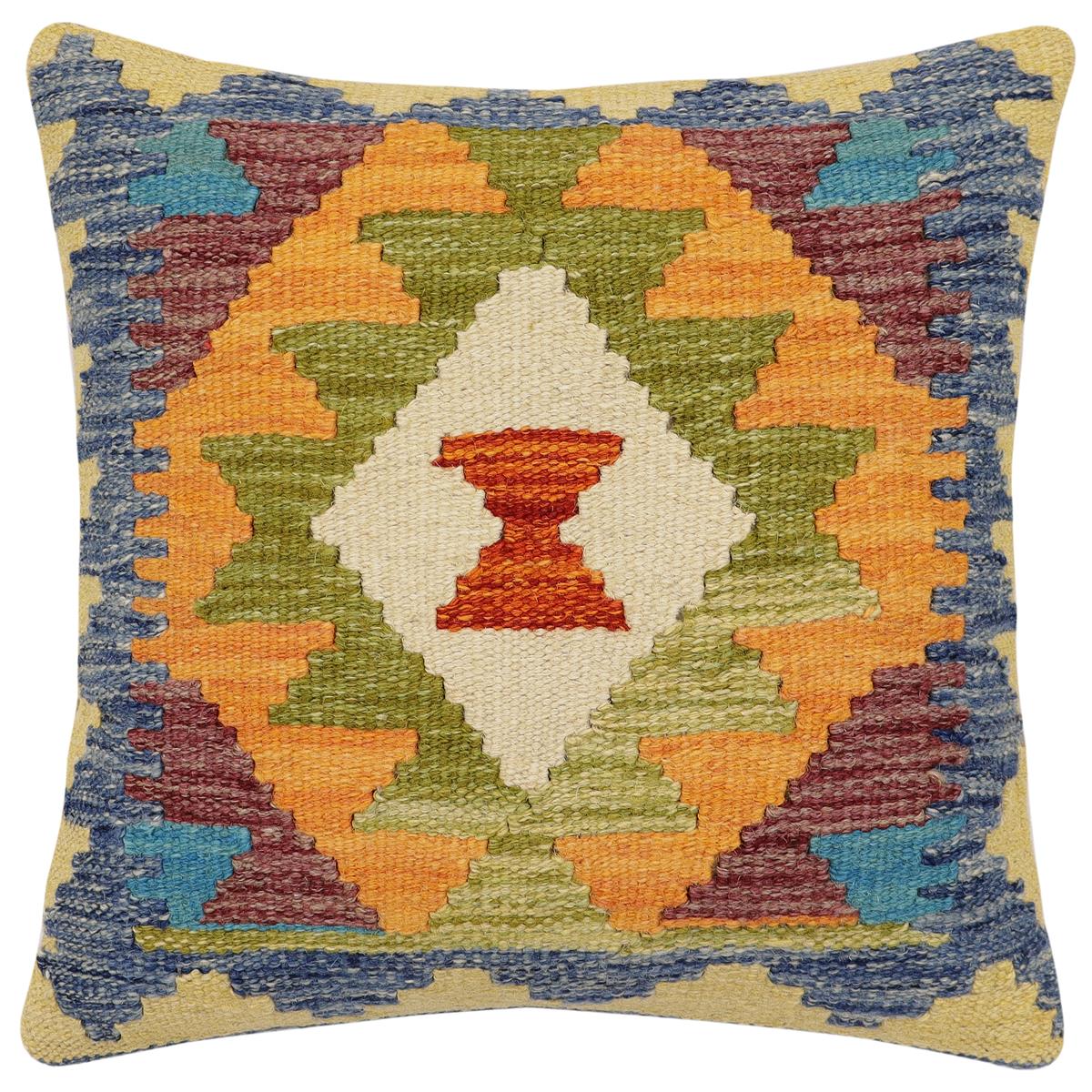 handmade Traditional Pillow Blue Maroon Hand-Woven SQUARE 100% WOOL  Hand woven turkish pillow  2 x 2