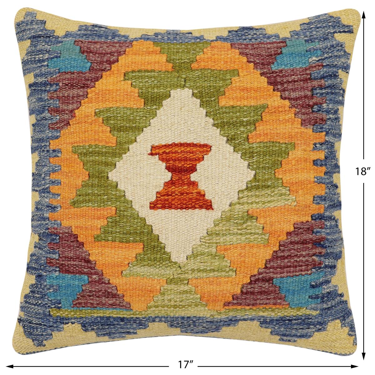 handmade Traditional Pillow Blue Maroon Hand-Woven SQUARE 100% WOOL  Hand woven turkish pillow  2 x 2