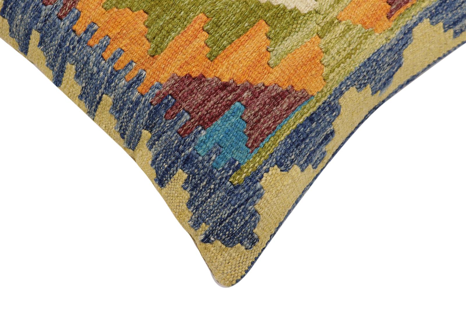 handmade Traditional Pillow Blue Maroon Hand-Woven SQUARE 100% WOOL  Hand woven turkish pillow  2 x 2