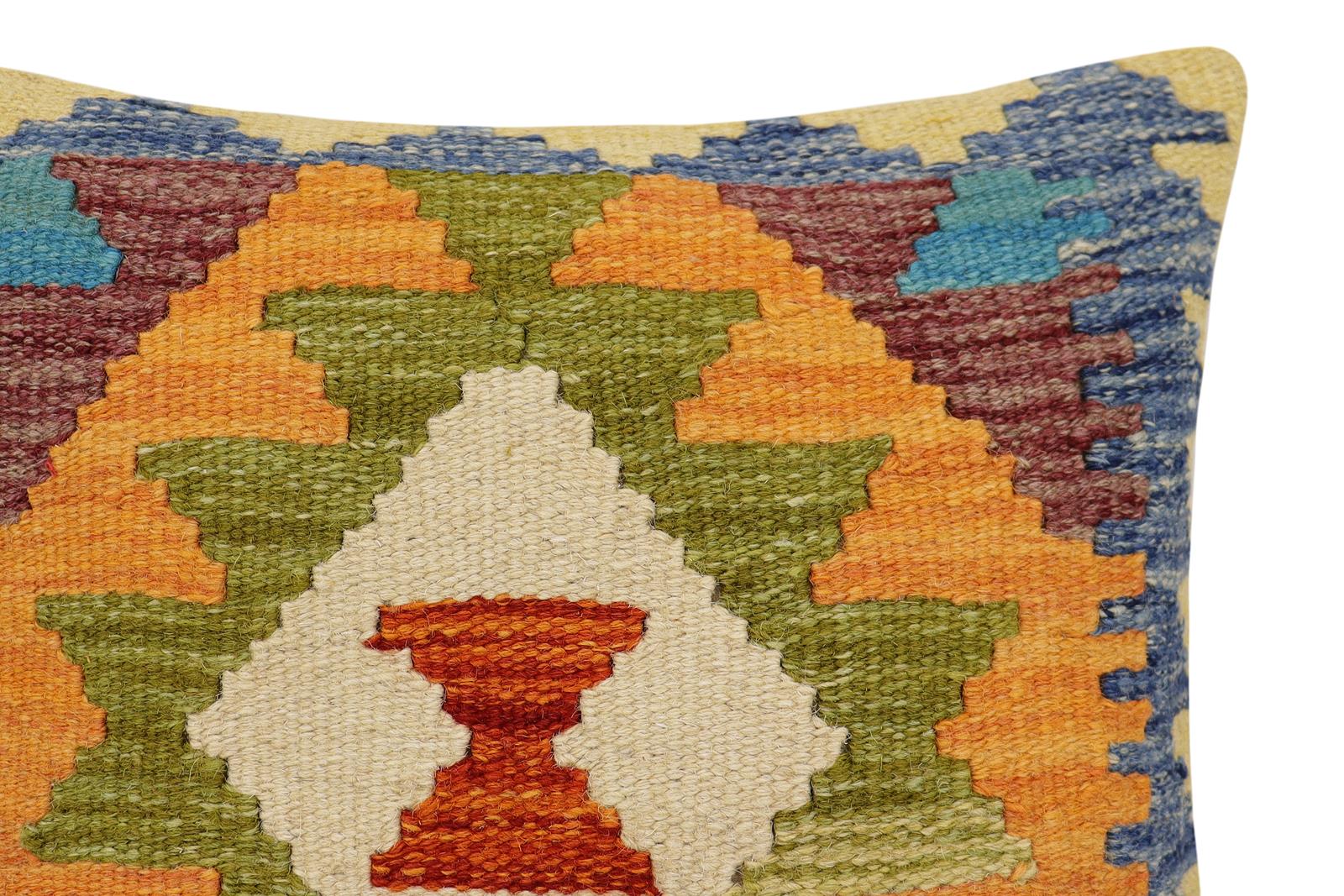 handmade Traditional Pillow Blue Maroon Hand-Woven SQUARE 100% WOOL  Hand woven turkish pillow  2 x 2