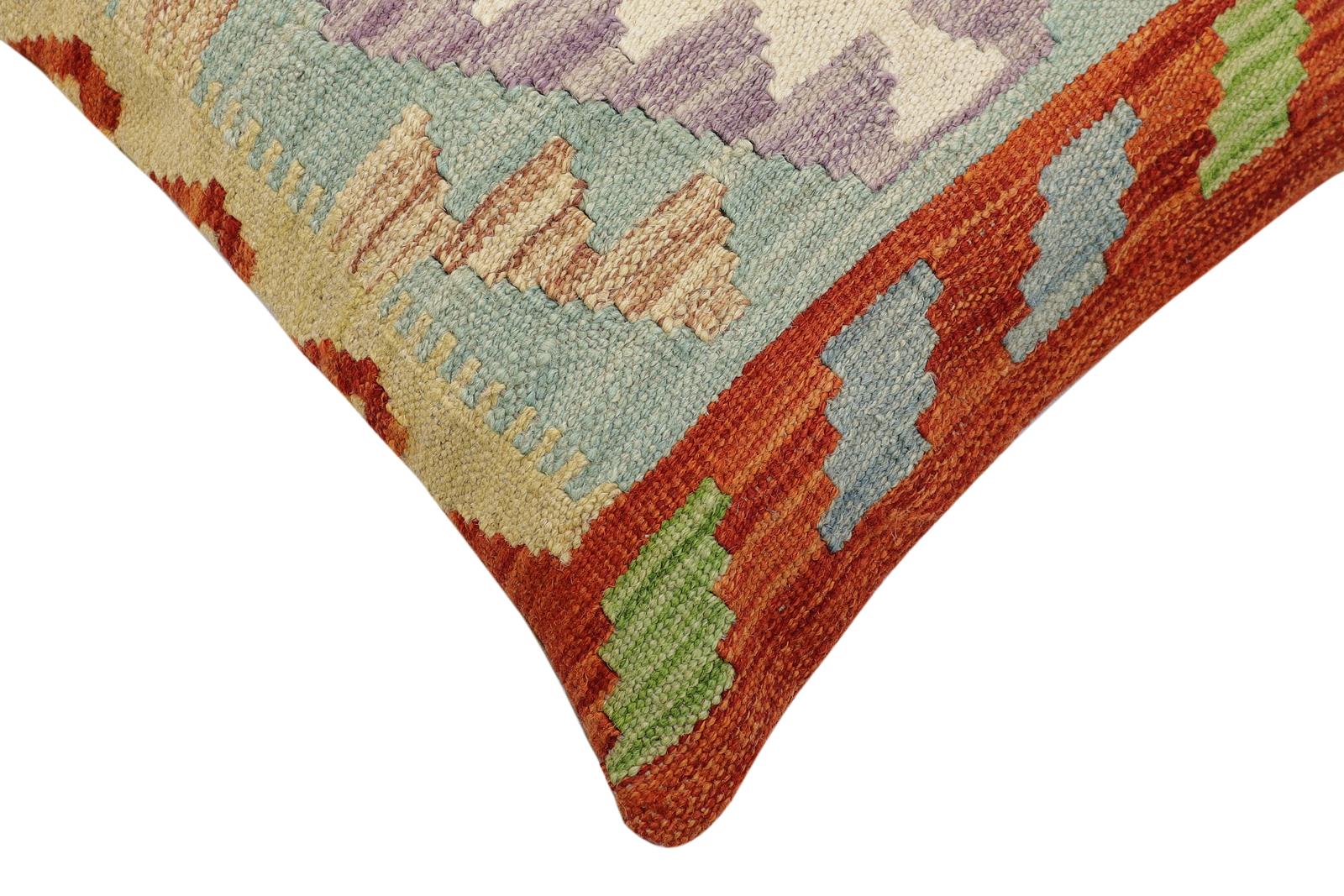 handmade Traditional Pillow Rust Blue Hand-Woven SQUARE 100% WOOL  Hand woven turkish pillow  2 x 2