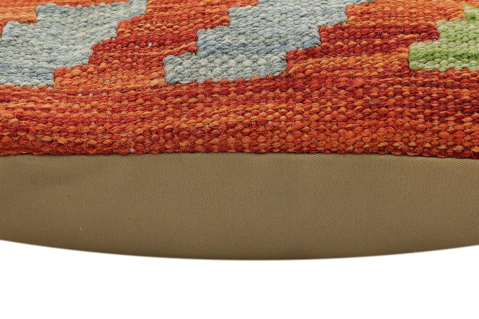 handmade Traditional Pillow Rust Blue Hand-Woven SQUARE 100% WOOL  Hand woven turkish pillow  2 x 2