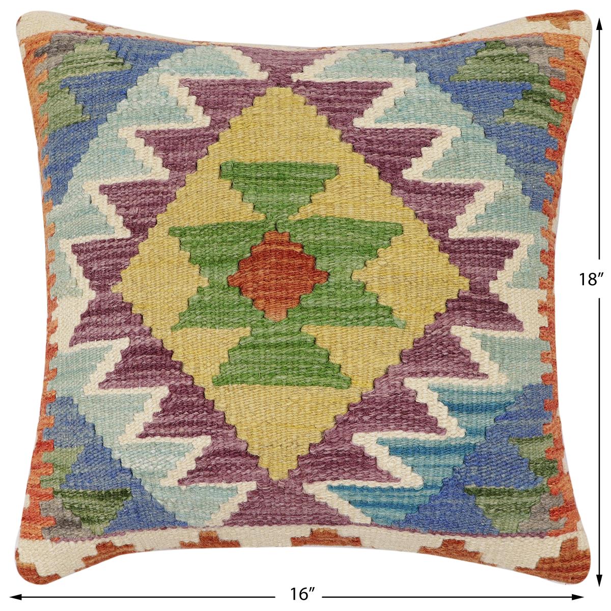 handmade Traditional Pillow Rust Blue Hand-Woven SQUARE 100% WOOL  Hand woven turkish pillow  3 x 5